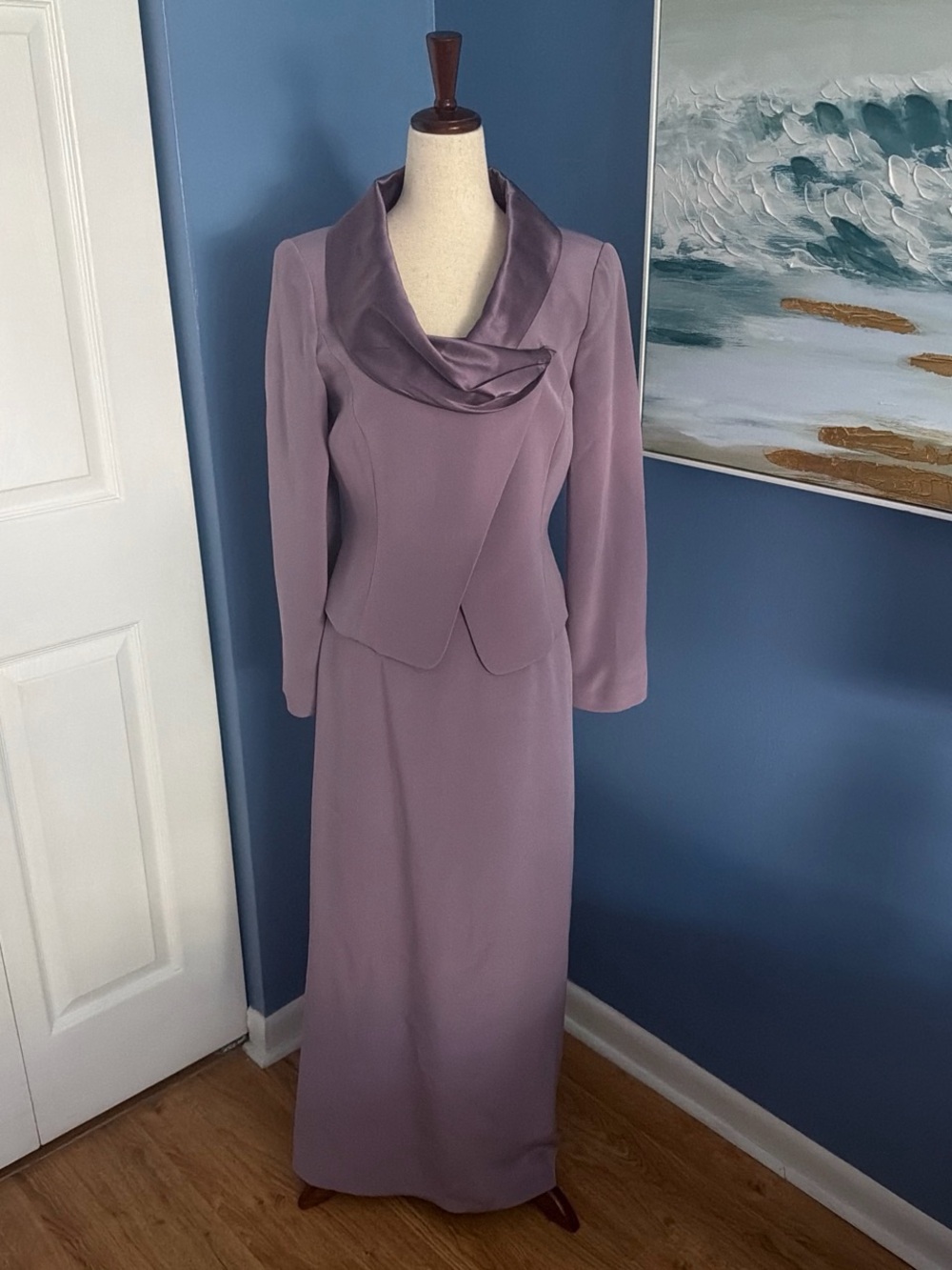 Talbots Pure Silk Lavender Two-Piece Dress Set with Draped Cowel
